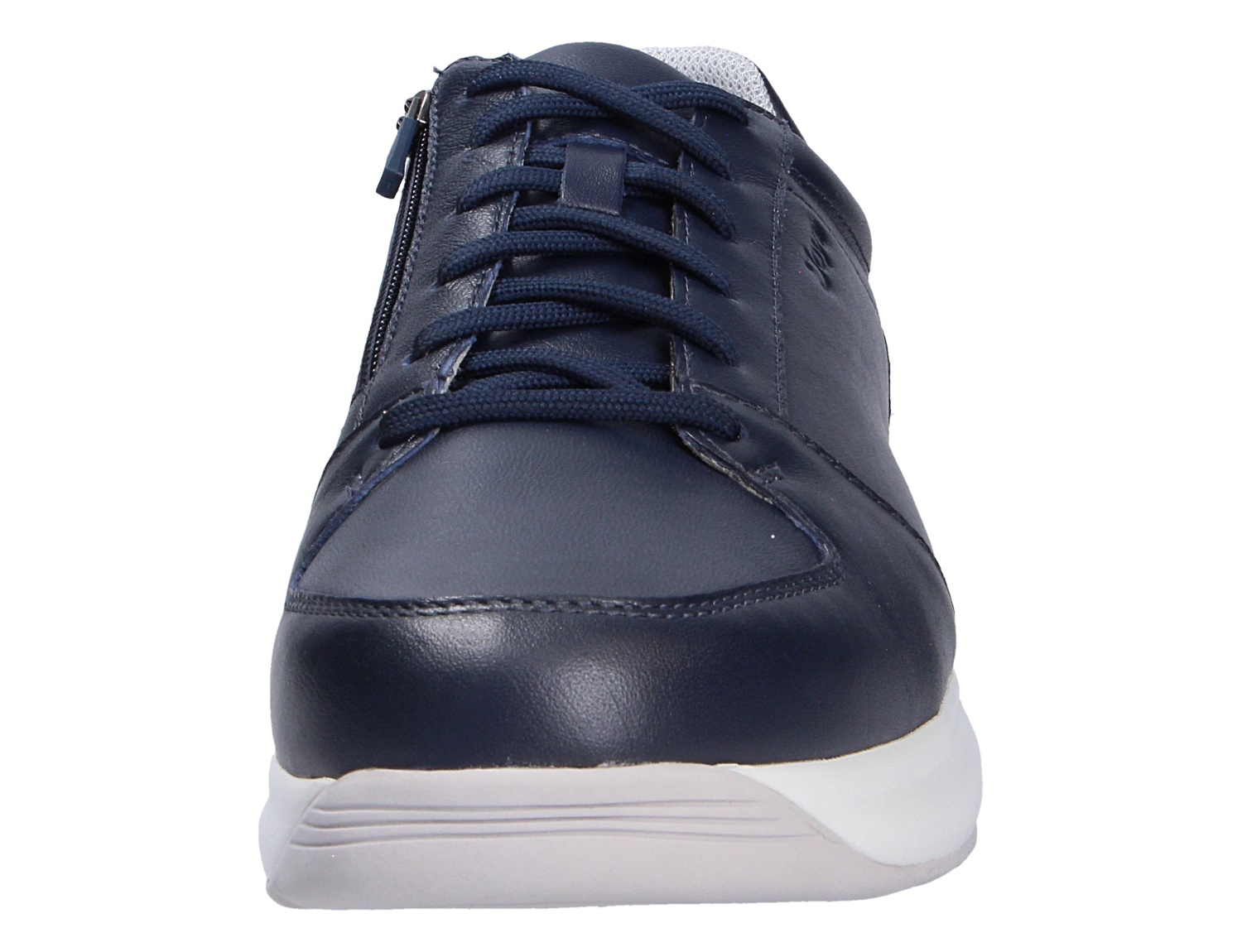 Frontalansicht des JOYA Oliver dark blue II Sneakers in Dunkelblau mit Schnürung, seitlichem Reißverschluss und heller Sohle