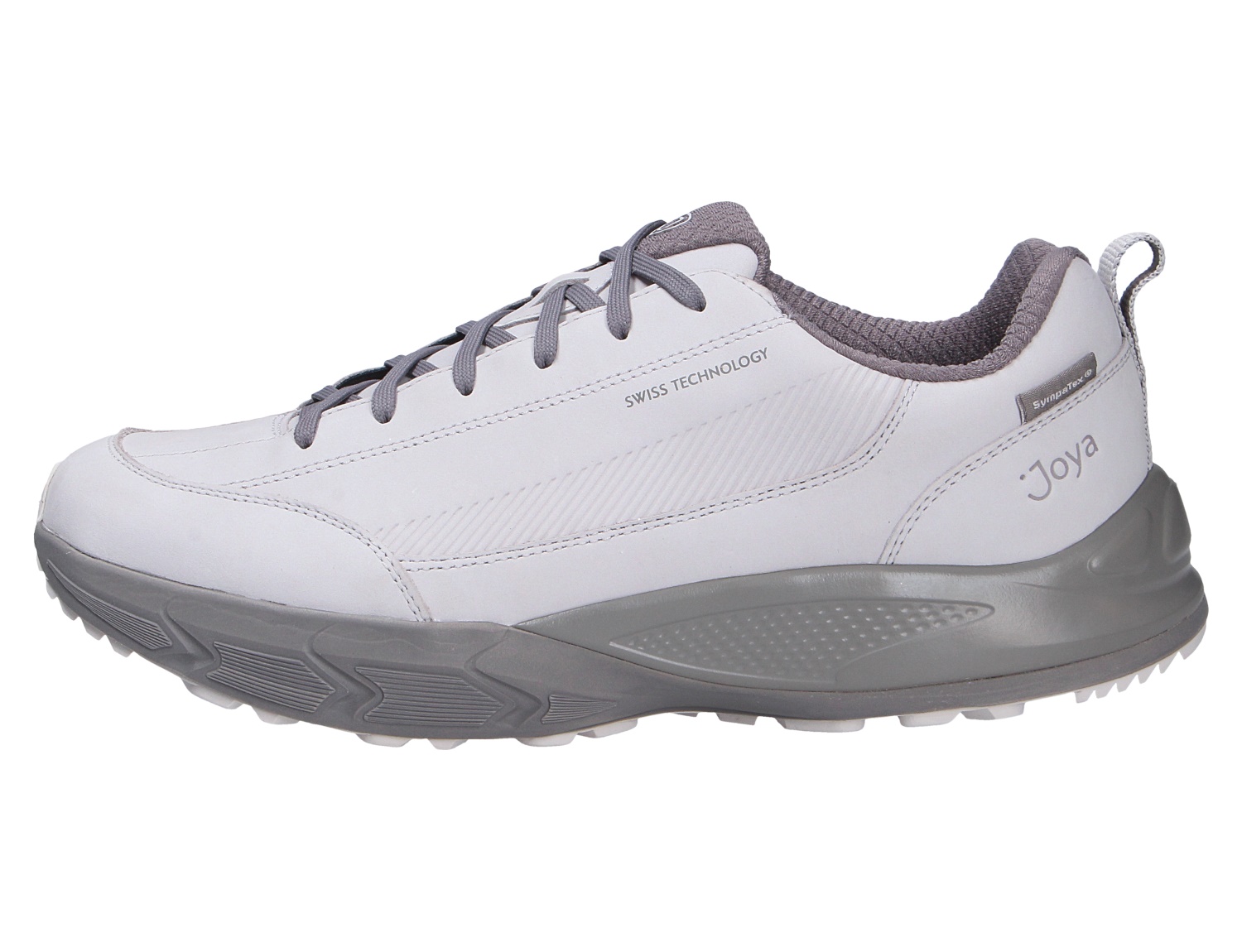 JOYA Oberstdorf STX light grey, hellgrauer sportlicher Halbschuh mit Schnürung, Seitenansicht und robuster Profilsohle