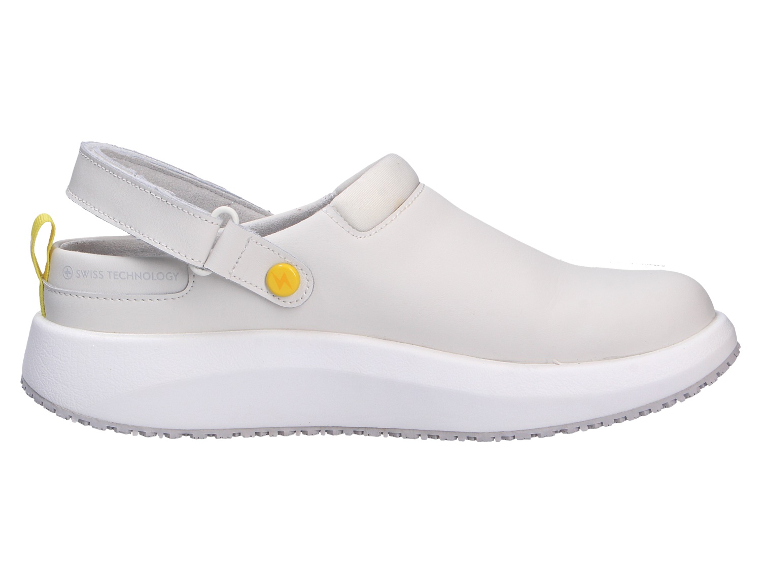 JOYA ACE ESD M white Herren-Pantolette in Weiß aus Glattleder mit Fersenriemen, komfortabler ESD-Schuh mit entlastender Sohle für breite und beanspruchte Füße