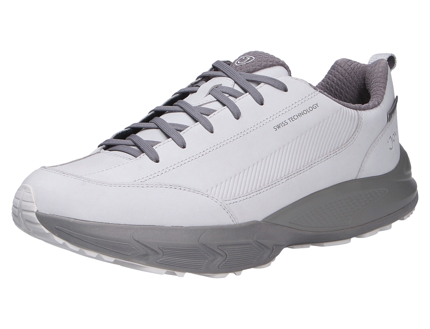 JOYA Oberstdorf STX light grey Herren-Sneaker in Hellgrau, seitliche Ansicht mit Schnürung und grauer Laufsohle