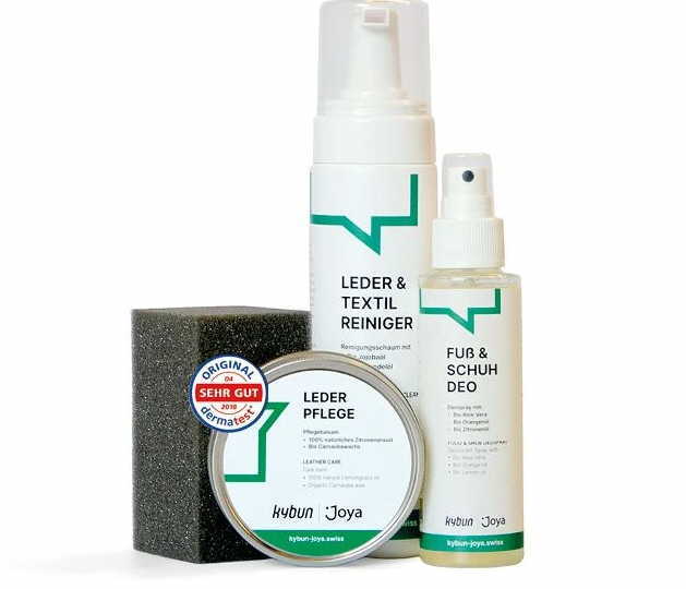 JOYA Shoe Care Set Premium: veganes Schuhpflegeset mit Öko-Tex-Schwamm, Lederpflege, Leder- & Textilreiniger und Fuß- & Schuhdeo