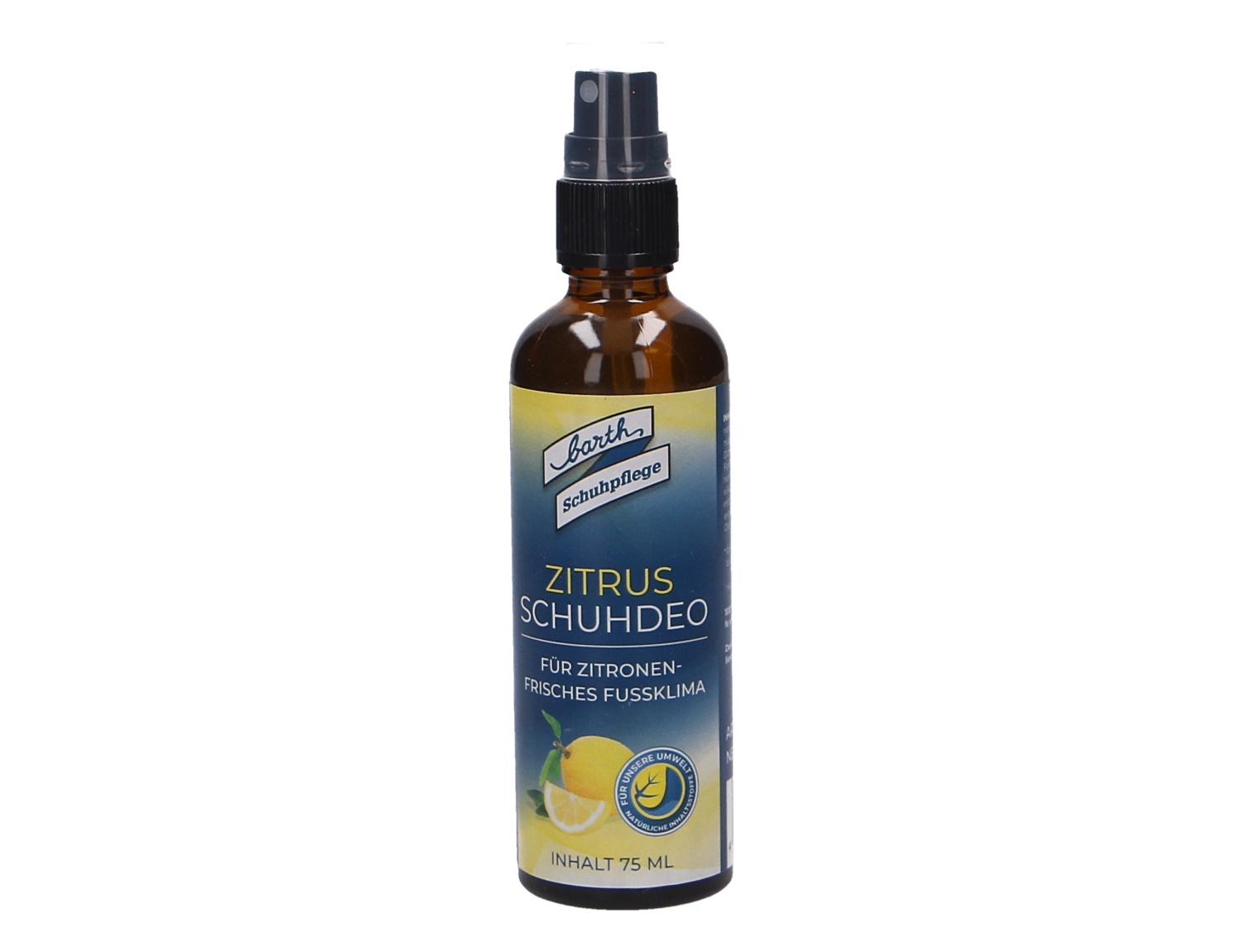 Braune Sprühflasche Barth Zitrus Schuhdeo 75 ml, Schuhpflege mit frischer Zitrusnote gegen unangenehme Schuhgerüche für ein sauberes Tragegefühl