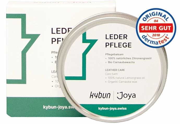 JOYA Natural Leather Care Lederpflegecreme im Tiegel vor Verpackung, natürliche vegane Pflege für Glatt-, Natur- und Kunstleder mit Zitronengrasöl, reinigt, nährt und imprägniert