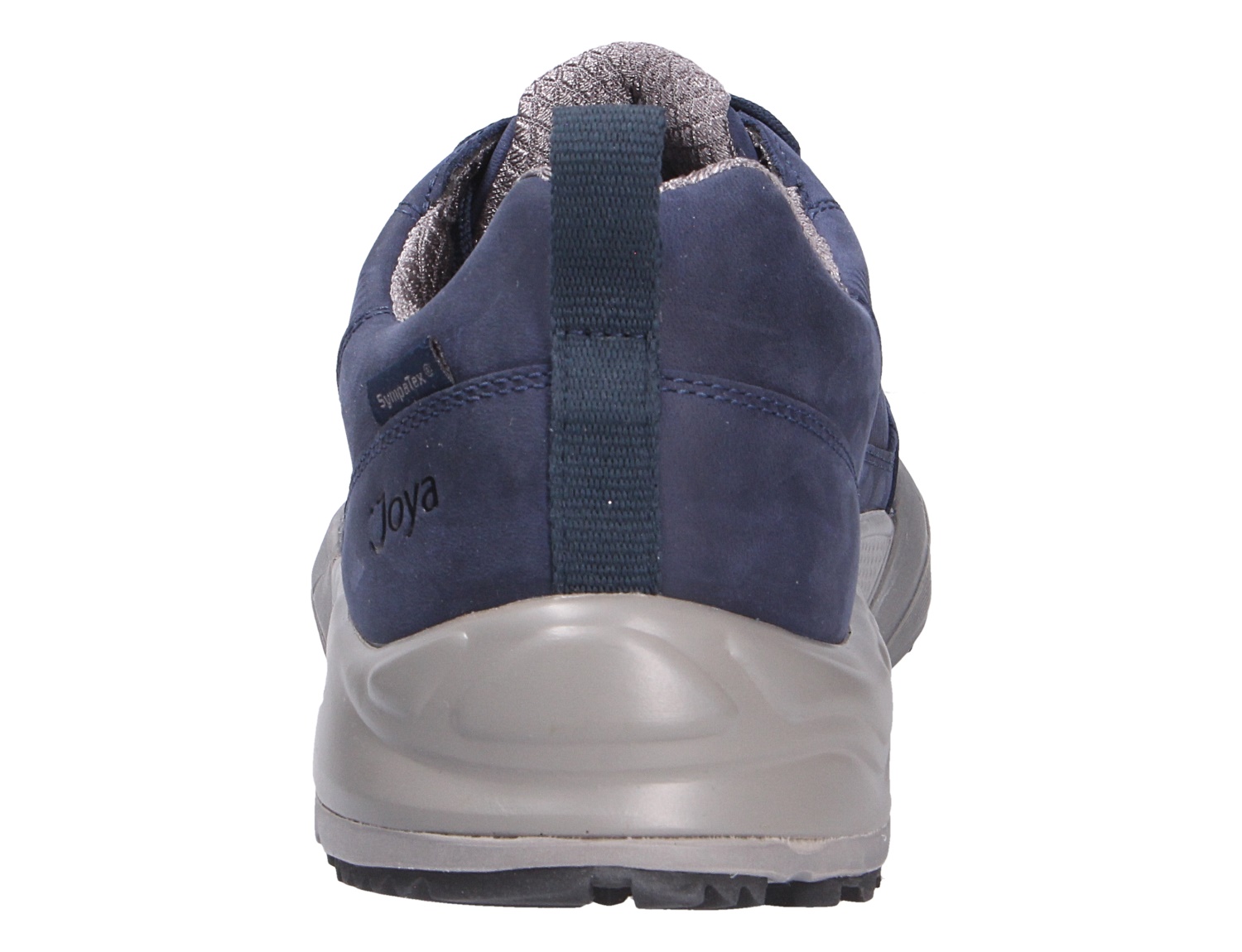 Rückansicht des JOYA Oberstdorf STX dark blue, dunkelblauer Outdoorschuh mit robuster grauer Sohle und gepolstertem Schaft