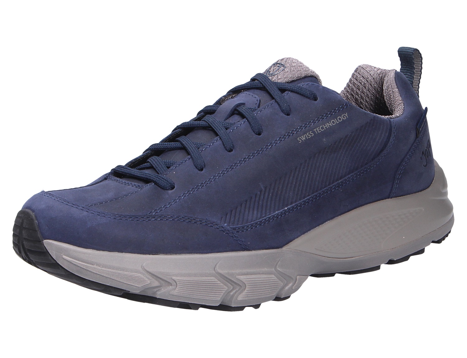 JOYA Oberstdorf STX dark blue: dunkelblauer Herren-Sneaker aus Nubukleder mit Schnürung und grauer Laufsohle, seitliche Ansicht
