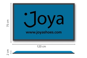 Blaue JOYA Sohlenmatte mit schwarzem Joya Logo und Webadresse, Maße 120 x 75 cm, Höhe 2 cm