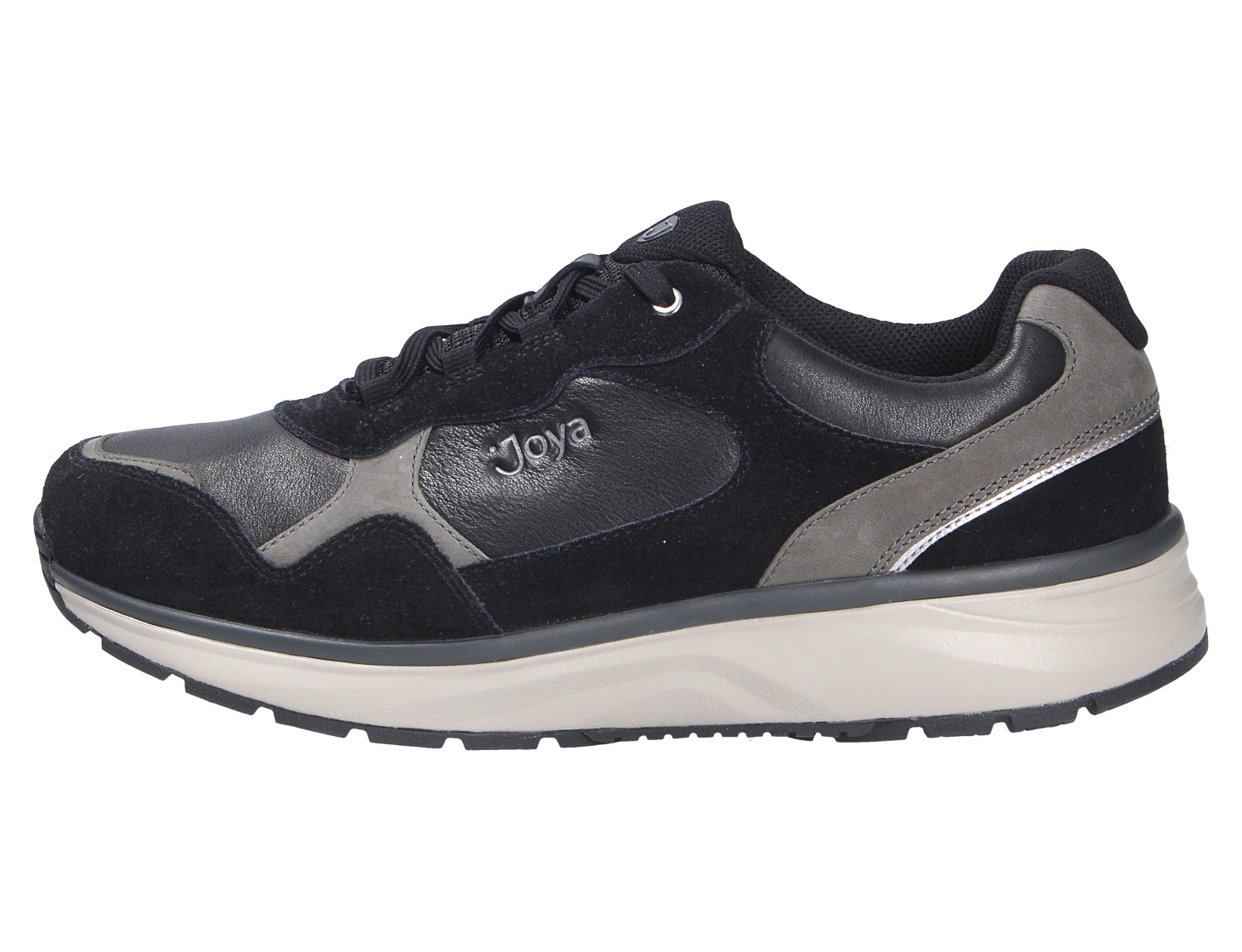 JOYA Tony III black, schwarzer Komfort-Sneaker mit Schnürung, grauen Details und heller Sohle in Seitenansicht