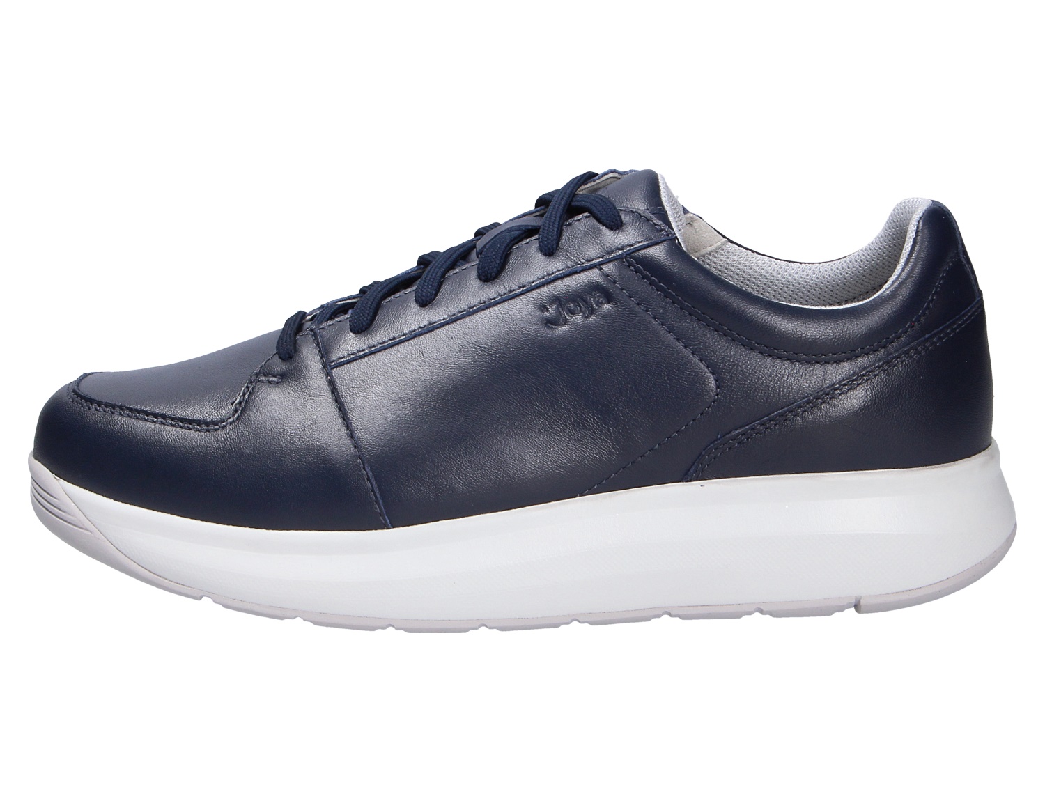 Seitenansicht des JOYA Oliver dark blue II: dunkelblauer Sneaker aus Glattleder mit Schnürung und weißer Komfortsohle