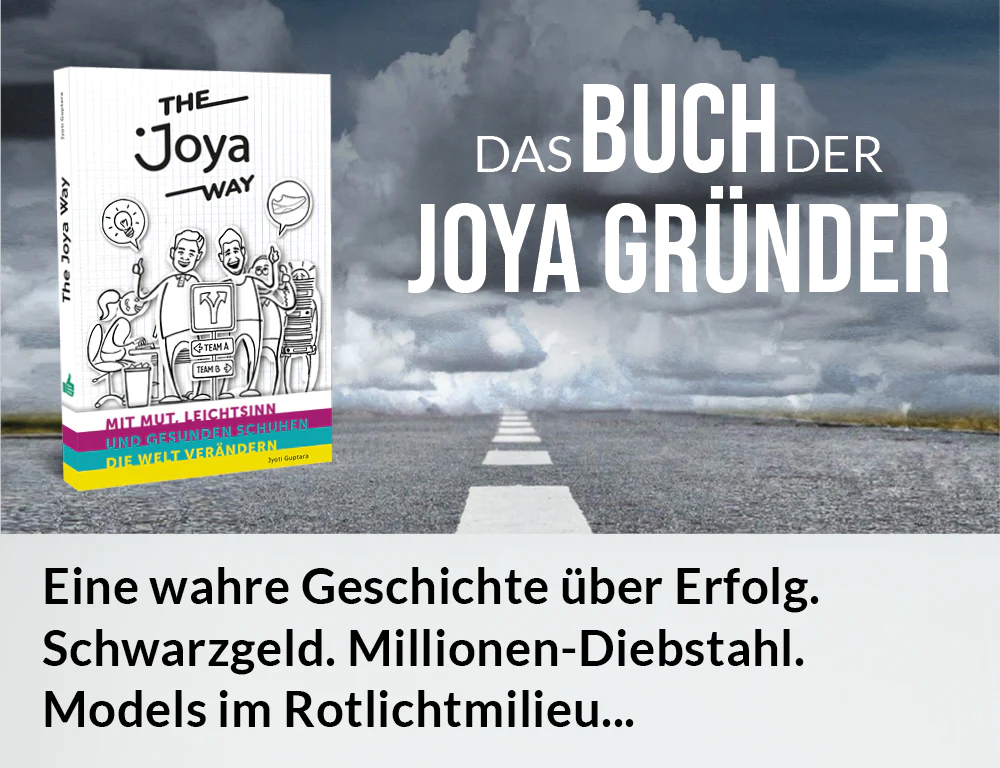 Buchcover JOYA The Joya Way (Deutsch), das Buch der Joya Gründer über die wahre Erfolgsgeschichte von Joya Schuhe mit Kurzgeschichten zu Unternehmertum, Krisen und Freundschaft
