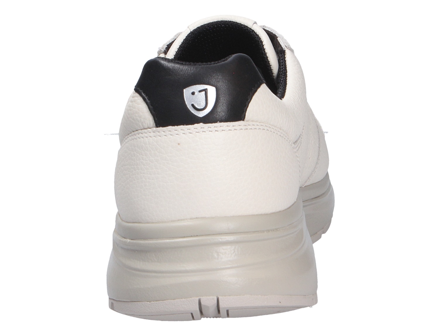 Rückansicht des weißen Herren-Sneakers JOYA DYNAMO Zip M white II mit schwarzem Fersendetail und markanter Laufsohle