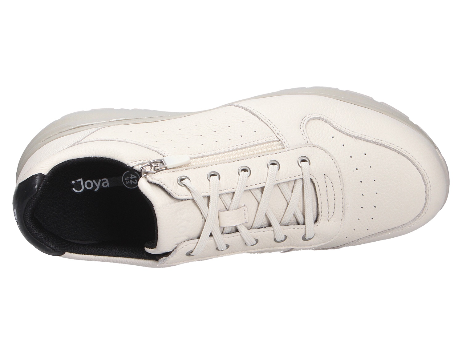 JOYA DYNAMO Zip M white II, weißer Herren-Sneaker aus Leder mit Schnürung und seitlichem Reißverschluss in der Draufsicht
