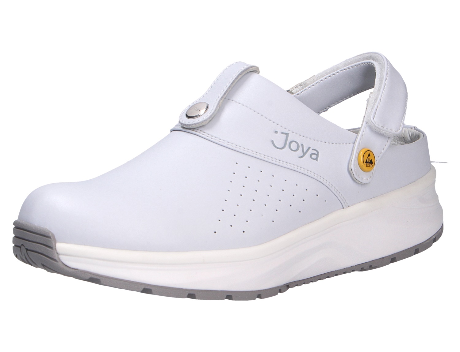 JOYA IQ ESD white W, weißer Damen-Berufsschuh aus Glattleder mit ESD-Schutz, weicher Sohle und Fersenriemen für komfortables Stehen und Gehen