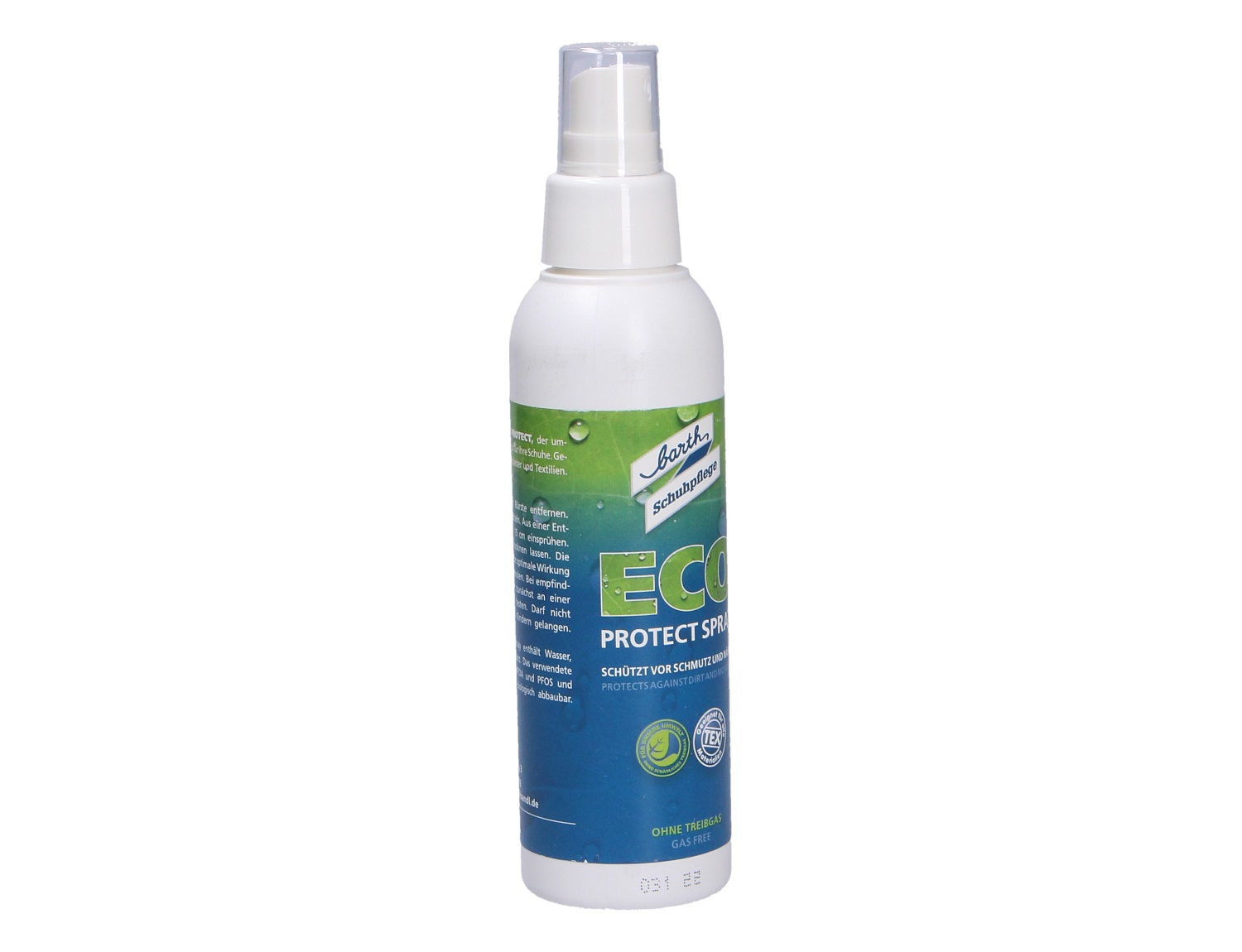 Barth ECO Protect Spray 150 ml als Schuh-Imprägnierspray in weißer Pumpflasche, schützt Schuhe und Materialien zuverlässig vor Nässe, Schmutz und äußeren Einflüssen