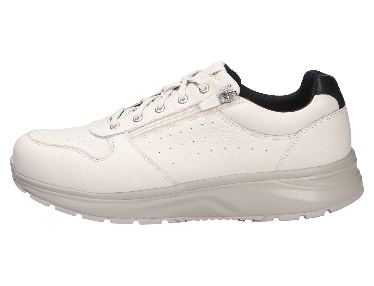 JOYA DYNAMO Zip M white II: weißer Herren-Sneaker aus Leder mit seitlichem Reißverschluss, Schnürung und komfortabler Laufsohle in Seitenansicht