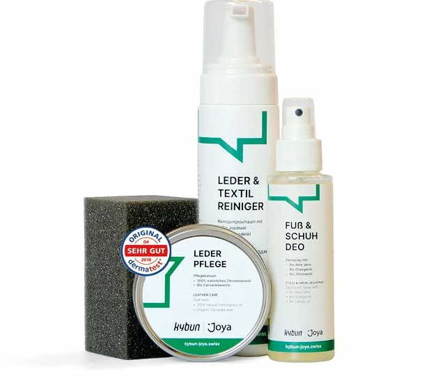 JOYA Shoe Care Set Premium mit Öko-Tex-Schwamm, veganer Lederpflege, Leder- & Textilreiniger und Citrus Fresh Schuhdeo