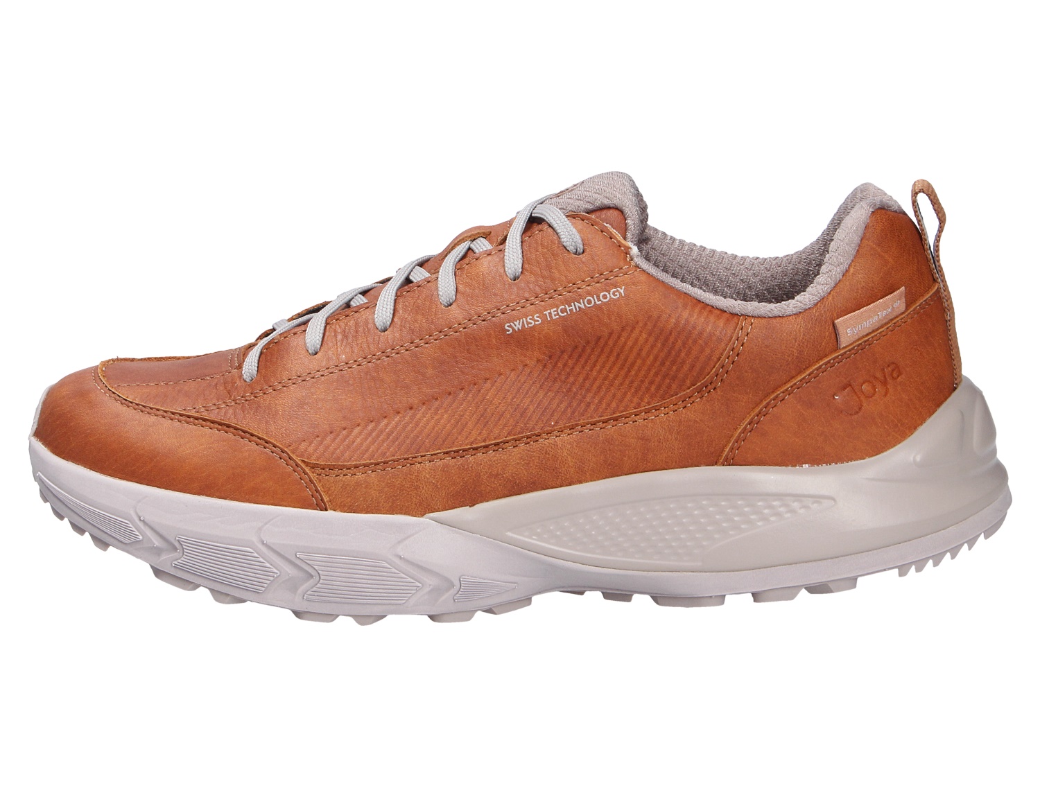 JOYA Oberstdorf STX brown, brauner Herren-Sneaker aus Leder in Seitenansicht mit grauer Schnürung und heller Profilsohle