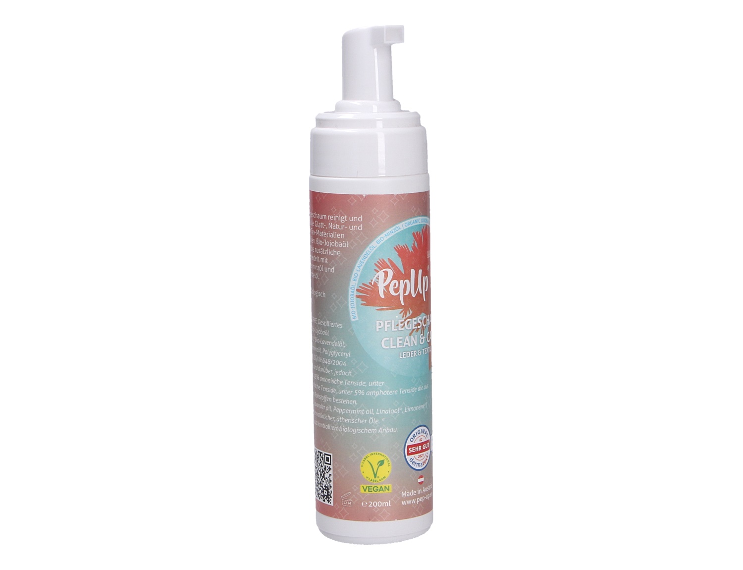 Flasche Barth Universal-Leder u. Textil Pflegeschaum mit Pumpspender, biologisch abbaubarer Reinigungsschaum für Glatt-, Natur- und Rauleder, Tex-Materialien und Textilien mit Bio-Jojoba-, Lavendel- und Pfefferminzöl