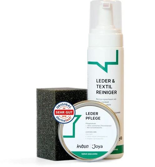 JOYA Shoe Care Set Basic mit Öko-Tex-Schwamm, veganer Lederpflege und Leder- & Textilreiniger in Handarbeit aus Österreich