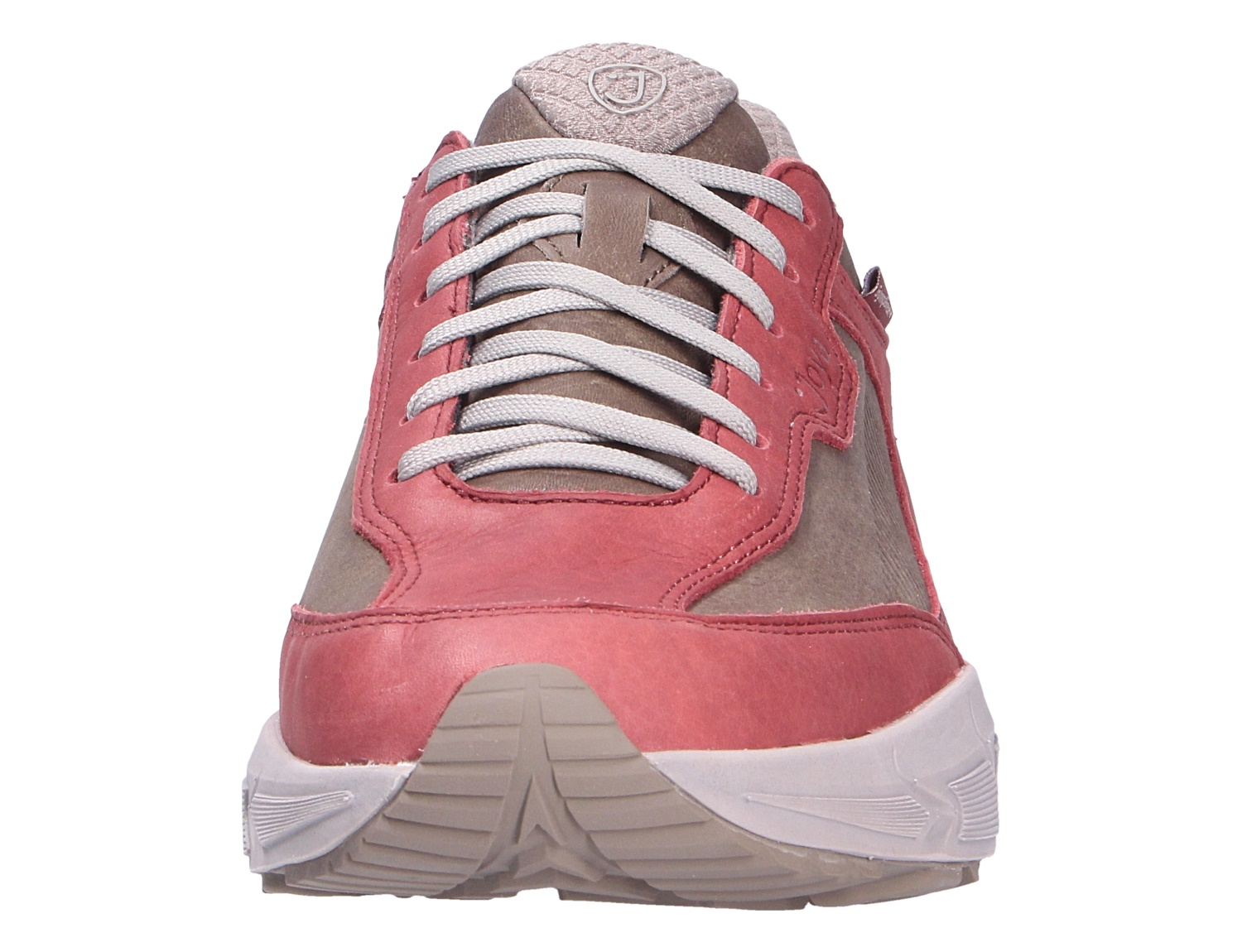 Frontalansicht des JOYA Seefeld Stx brown-red Sneakers in Braun-Rot mit Schnürung und markanter Laufsohle