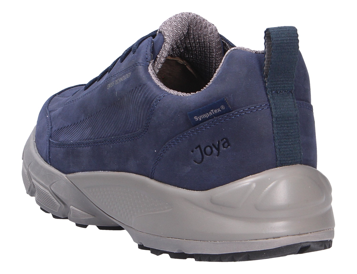 Rückansicht des JOYA Oberstdorf STX dark blue: dunkelblauer Outdoor-Sneaker mit Sympatex, robuster grauer Sohle und Fersenschlaufe