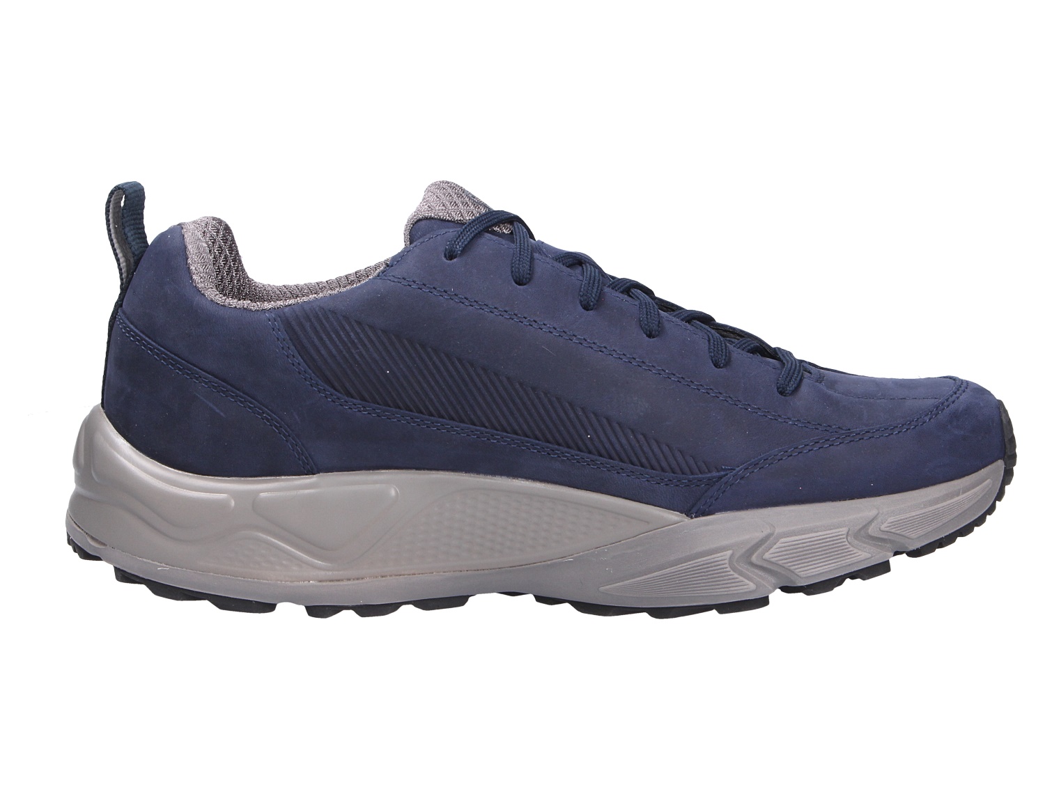 JOYA Oberstdorf STX dark blue, dunkelblauer Outdoor-Schnürschuh aus Nubukleder mit grauer Sohle in seitlicher Ansicht