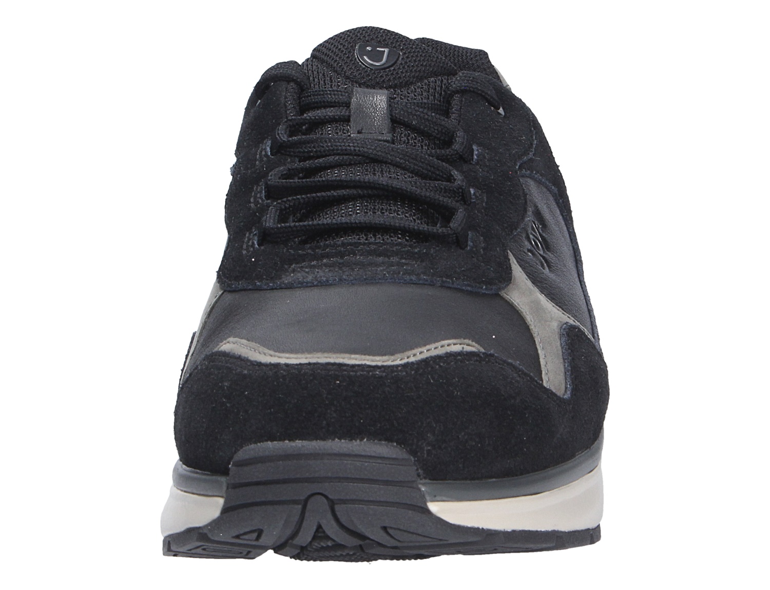 Vorderansicht des JOYA Tony III black: schwarzer Sneaker mit Schnürung, Veloursleder-Details und sportlicher Sohle
