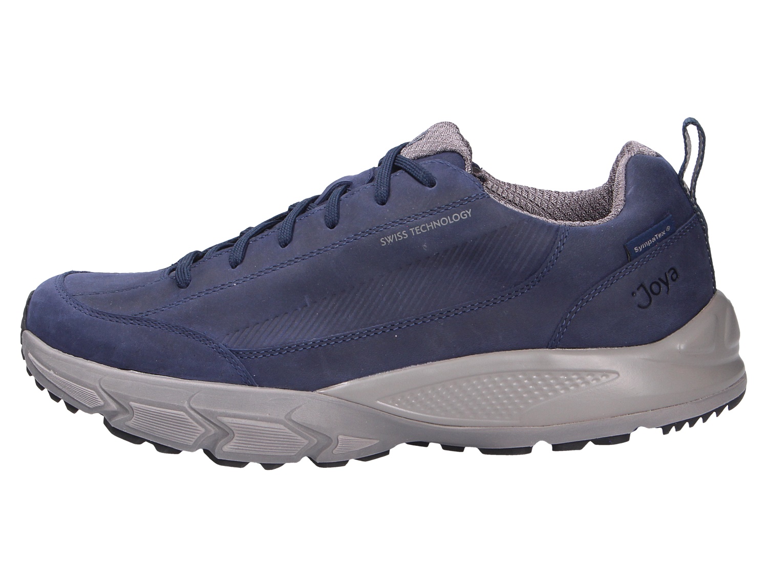 JOYA Oberstdorf STX dark blue, dunkelblauer Outdoor-Schnürschuh in Seitenansicht mit grauer Sohle und Profil