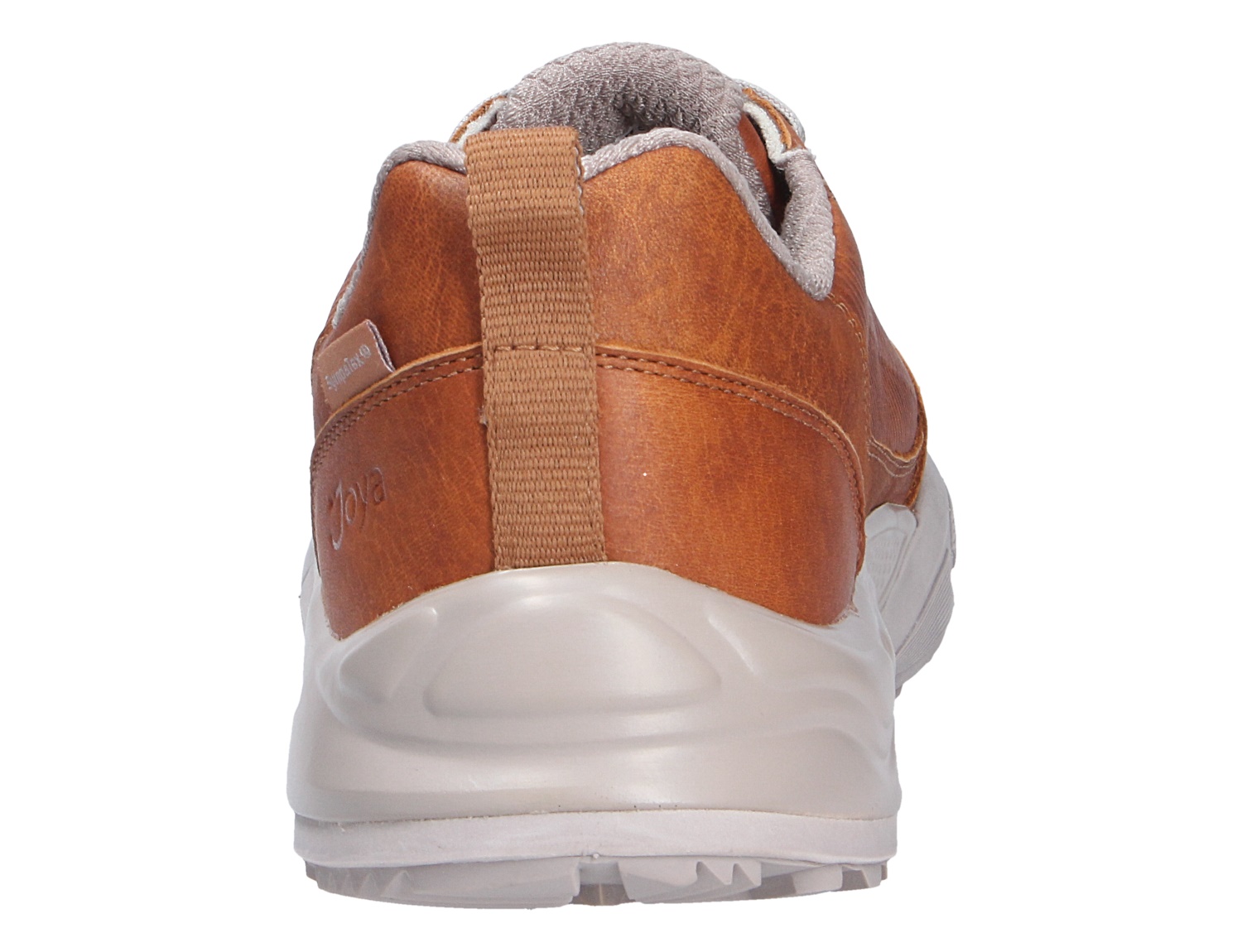 Rückansicht des JOYA Oberstdorf STX brown: brauner Freizeit- und Outdoorschuh mit Zuglasche und heller, profilierter Sohle