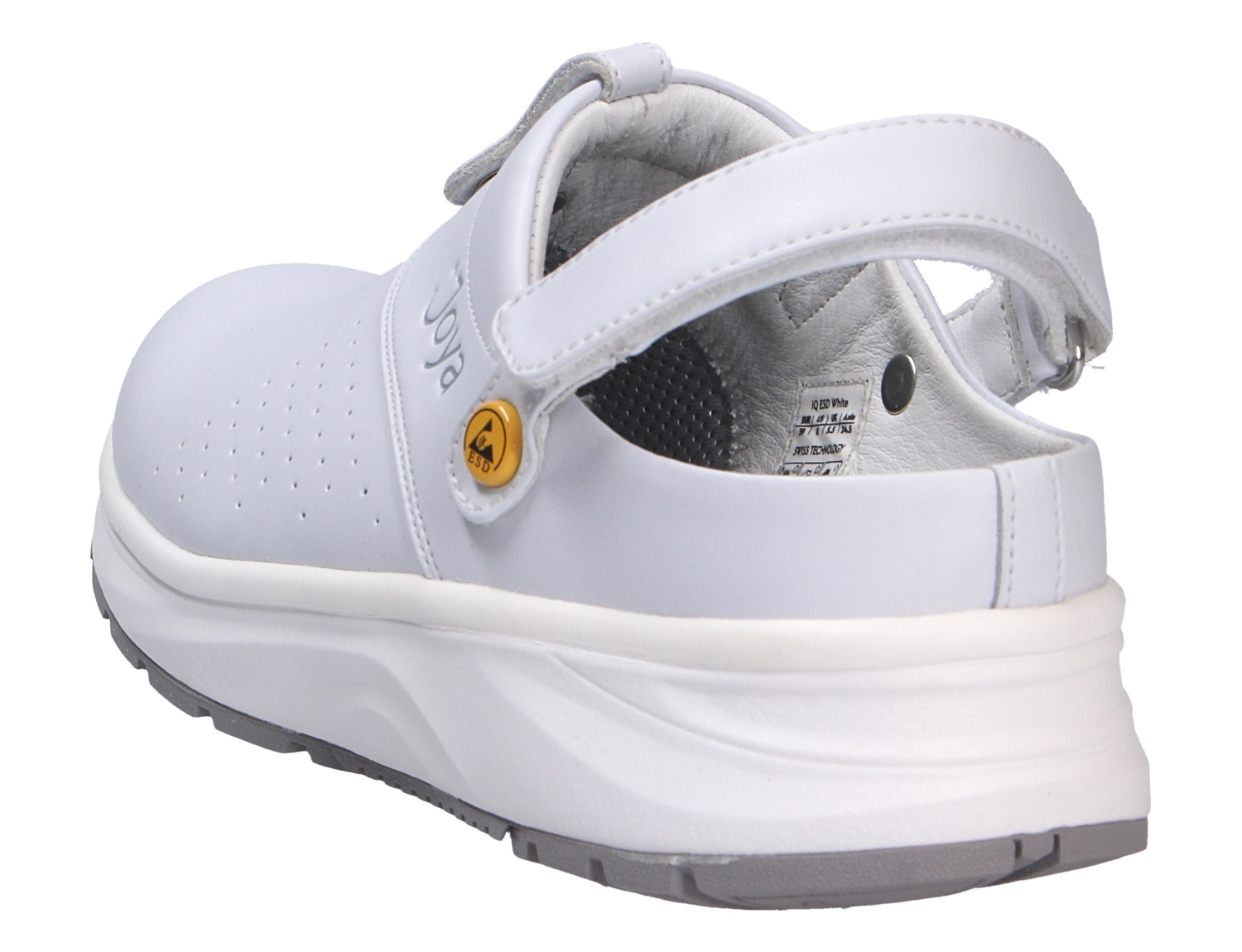 JOYA IQ ESD white W, weißer Damen-Arbeitsschuh aus Glattleder mit ESD-Schutz, weicher Sohle und Fersenriemen für komfortables Stehen und Gehen an langen Arbeitstagen
