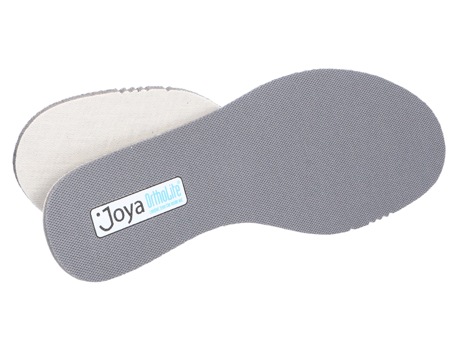 Graue JOYA OrthoLite Basic Woman Einlegesohle als Original-Austauschsohle für passende JOYA Schuhmodelle, im Bild als Paaransicht dargestellt.