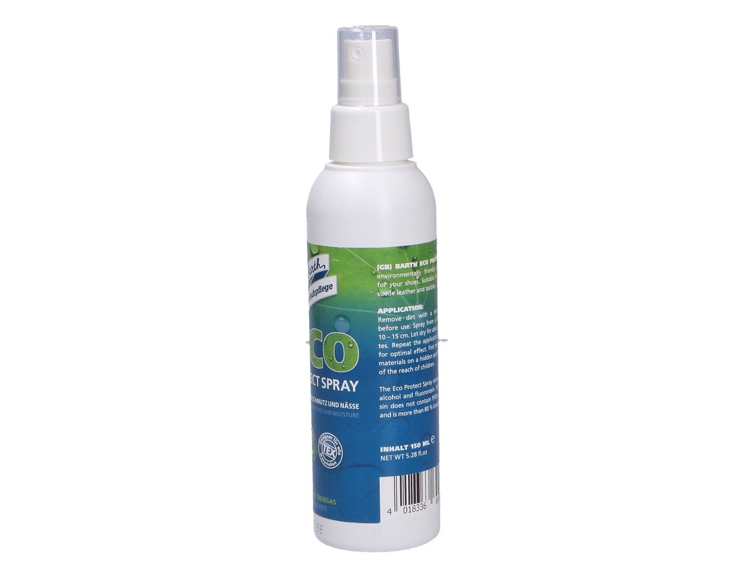 Weiße Sprühflasche Barth ECO Protect Spray 150ml, Schuhschutz-Spray zum Imprägnieren gegen Nässe, Schmutz und äußere Einflüsse