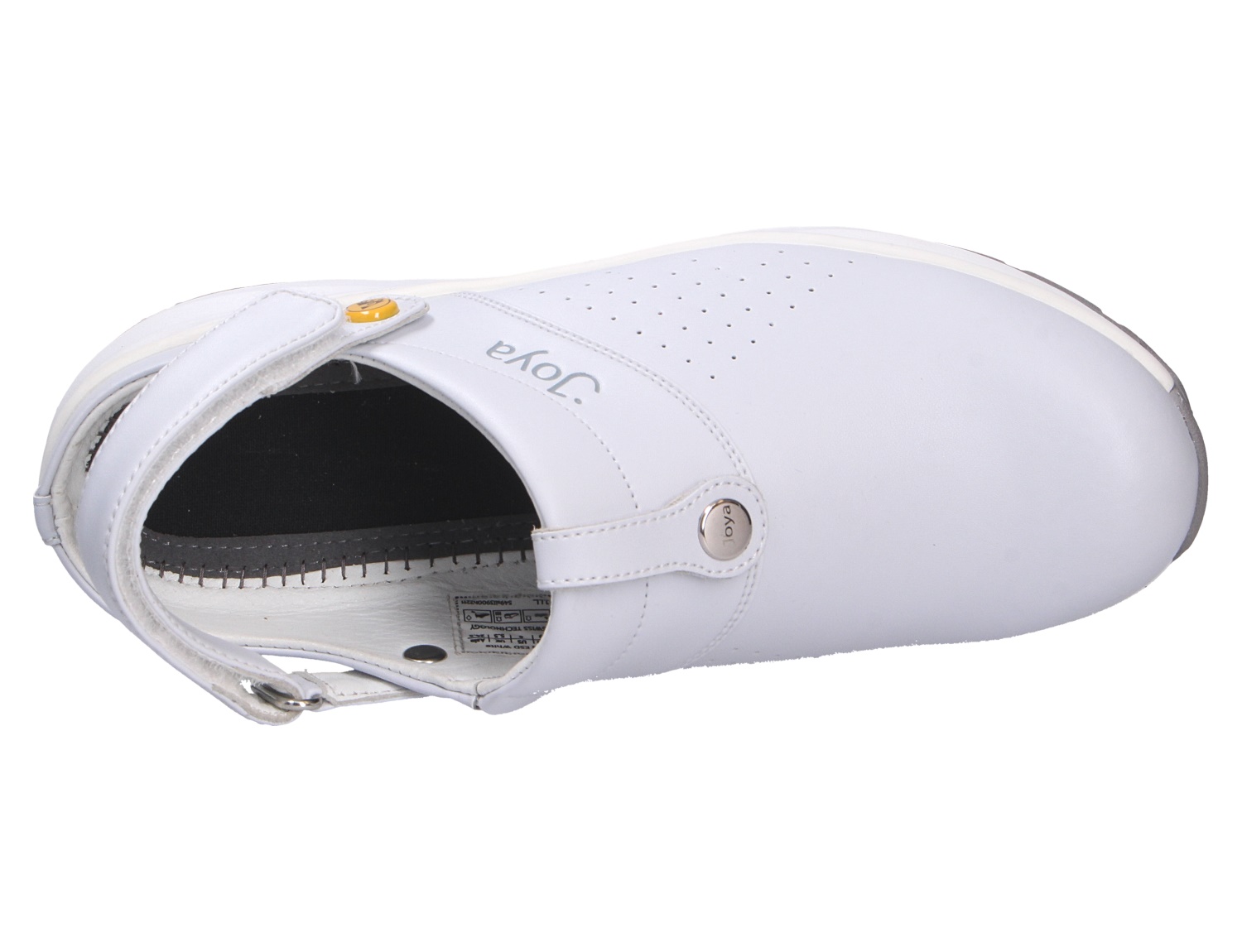 JOYA IQ ESD white W, weißer Damen-Arbeitsschuh aus Glattleder mit ESD-Ausstattung und Fersenriemen, Draufsicht für komfortables Gehen und langes Stehen