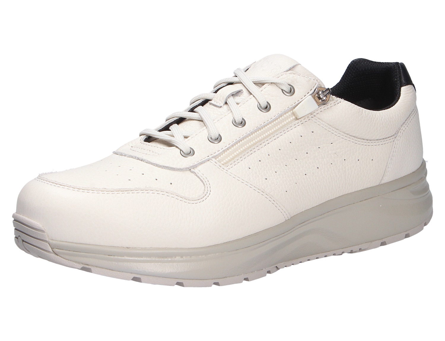 JOYA DYNAMO Zip M white II, weißer Herren-Sneaker aus Leder mit seitlichem Reißverschluss, Schnürung und komfortabler Laufsohle