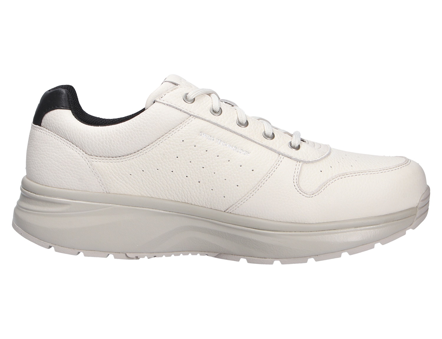JOYA DYNAMO Zip M white II, weißer Herren-Sneaker aus Leder mit Schnürung, Profilsohle und schwarzem Fersenabschluss in Seitenansicht