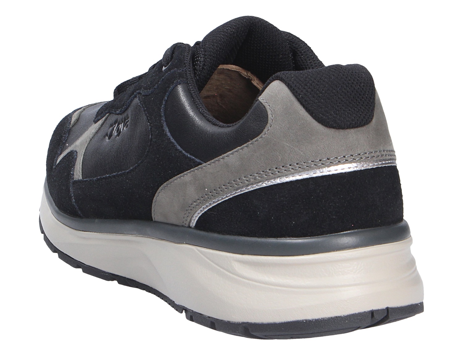 JOYA Tony III black Herren-Sneaker in Schwarz und Grau, Rückansicht mit gepolstertem Schaft und heller Laufsohle