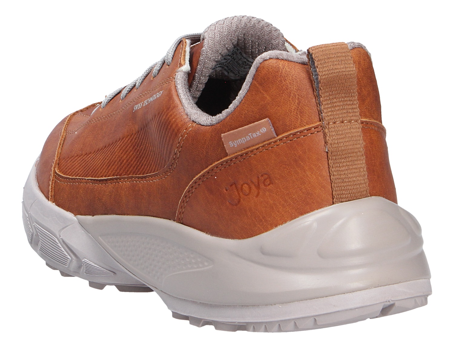 JOYA Oberstdorf STX brown, brauner Sneaker in Rückansicht mit grauer Profilsohle und SympaTex-Detail