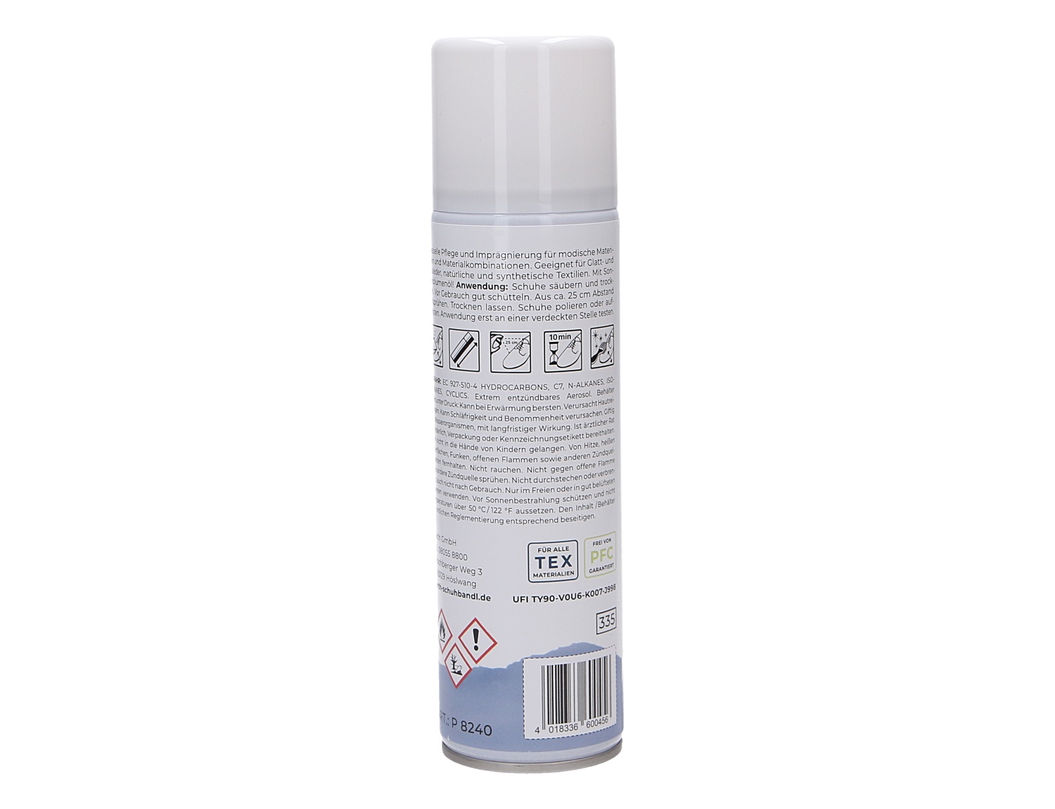 Rückansicht der Barth Multi+Spray 250ml Dose, flüssige Sprühpflege für Schuhe zum Auffrischen, Pflegen und Schützen verschiedener Materialien